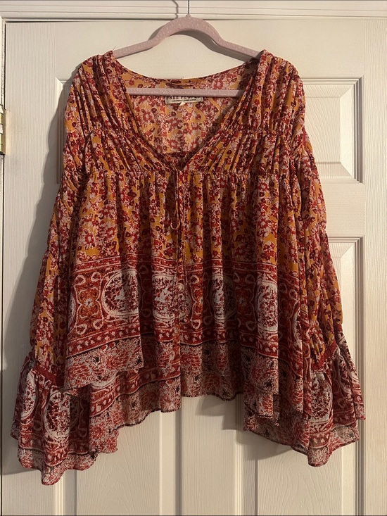 Free People Tops - Free People Rust & Mustard Floral Peasant Tunic